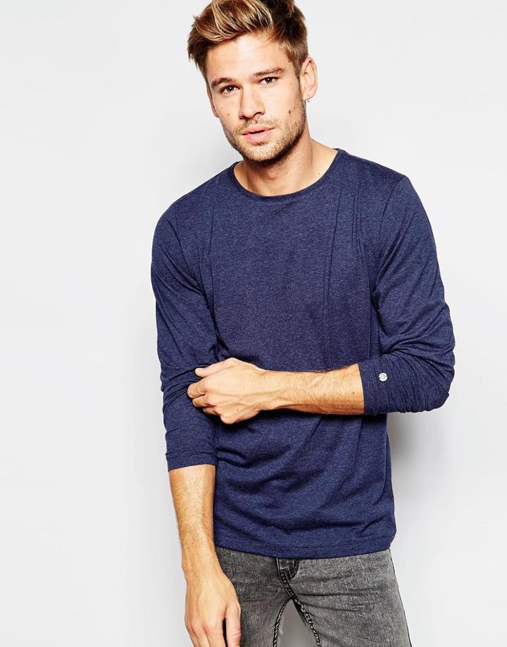 Esprit Long Sleeve Top In Navy Marl - Navy