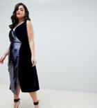 Asos Design Curve Sequin And Velvet Cami Wrap Midi Dress - Multi
