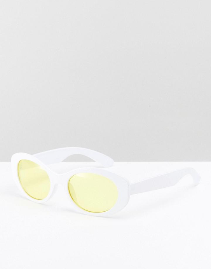 Asos Oval Sunglasses In White With Yellow Lens - White