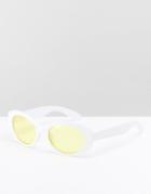 Asos Oval Sunglasses In White With Yellow Lens - White