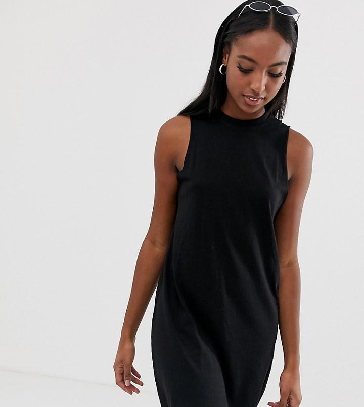 Asos Design Tall Slub Tank Dress-black