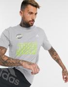Adidas Training 3 Stripe T-shirt In Gray-green