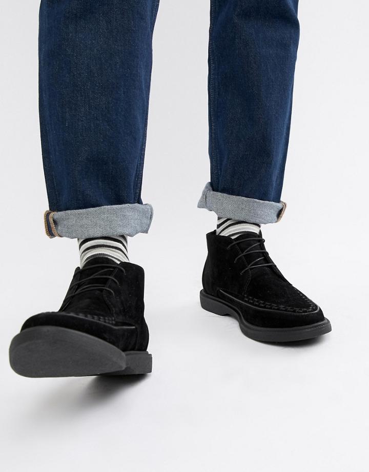 Boohooman Faux Suede Creeper Chukka Boots In Black - Black