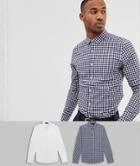 Asos Design Slim Check Shirt & White Shirt Pack Save - Multi