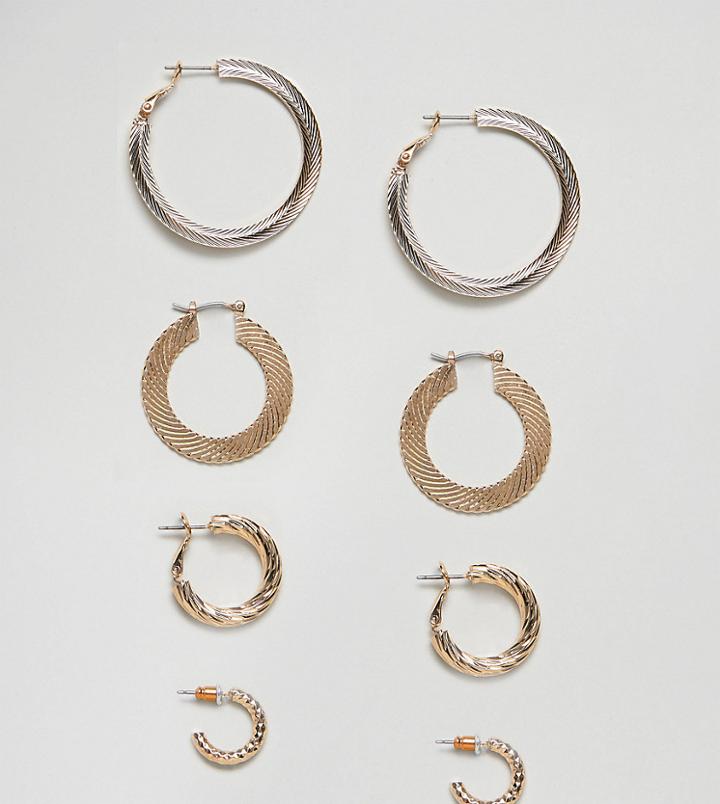 Asos Pack Of 4 Vintage Style Hoop Earrings - Gold