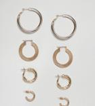 Asos Pack Of 4 Vintage Style Hoop Earrings - Gold