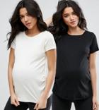 Asos Design Maternity Crew Neck T-shirt With Capped Sleeve 2 Pack Save - Multi