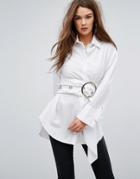 Boohoo Oversized Buckle Wrap Shirt - White