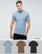 Asos Muscle Fit Pique Polo 3 Pack Save - Multi