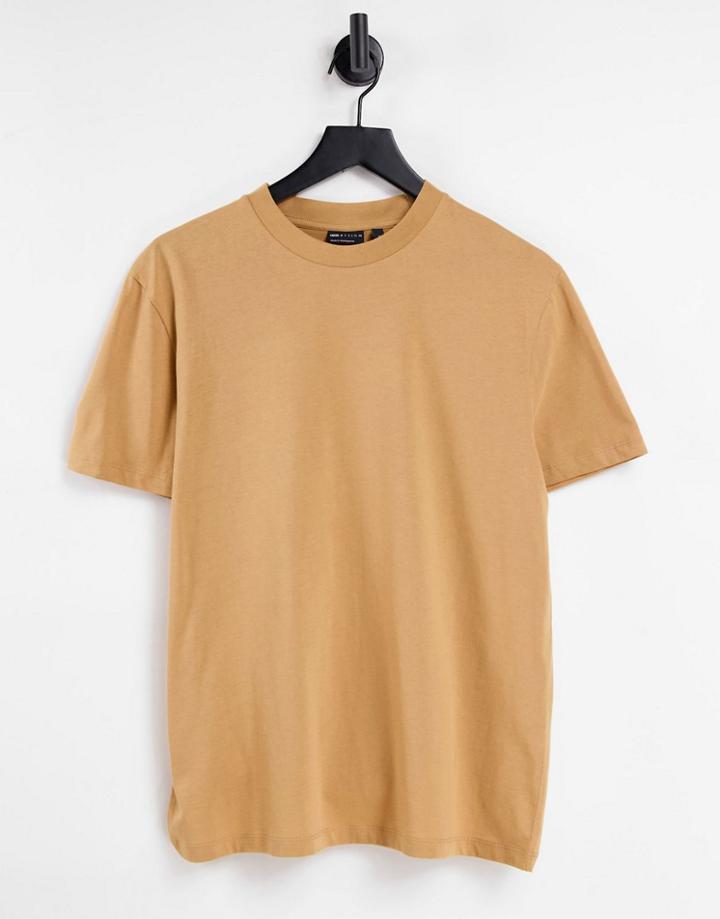 Asos Design Organic Blend T-shirt With Crew Neck In Tan Heather-brown
