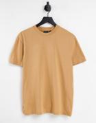 Asos Design Organic Blend T-shirt With Crew Neck In Tan Heather-brown