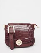 Dune Delphine Croc Effect Winged Saddle Bag In Berry - Berry