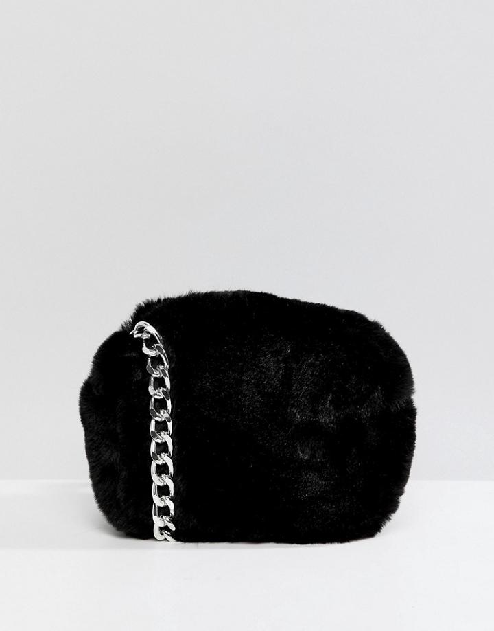 Pull & Bear Fur Cross Body Bag In Black - Black
