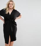 Asos Curve Twist Knot Textured Midi Dress - Black