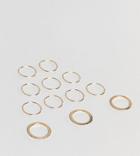 Asos Design Curve Pack Of 12 Fine Rings With Crystal In Gold - Gold