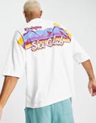 Asos Design Oversized T-shirt In Off White With Ski Back Print