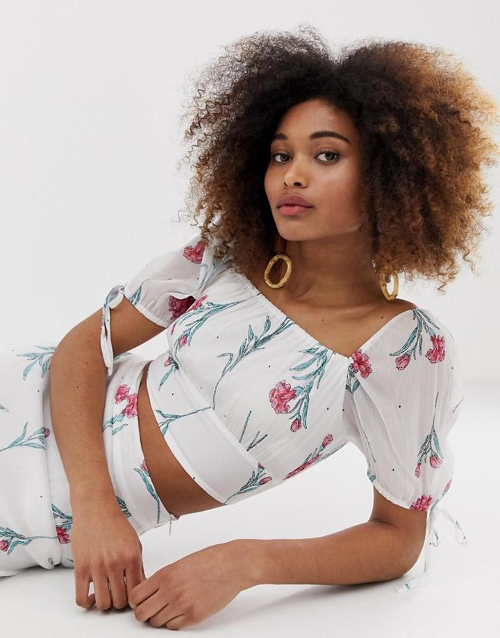 Neon Rose Shirred Crop Top In Vintage Floral Two-piece-white