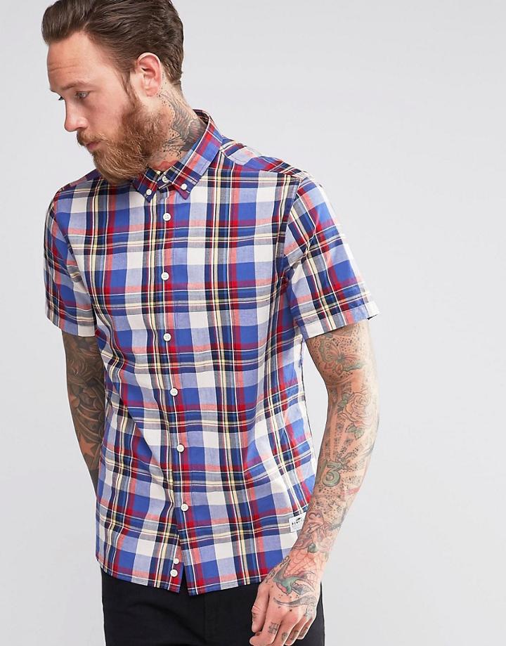 Penfield Shirt With Check Short Sleeves In Classic Regular Fit In Blue - Blue