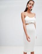 Asos Design Strappy Cut Out Waist Midi Dress - White
