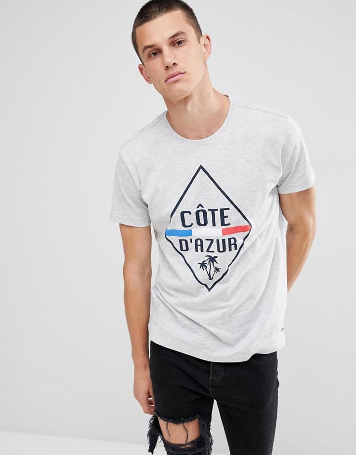 Solid T-shirt In Cote D'azur Print - Gray