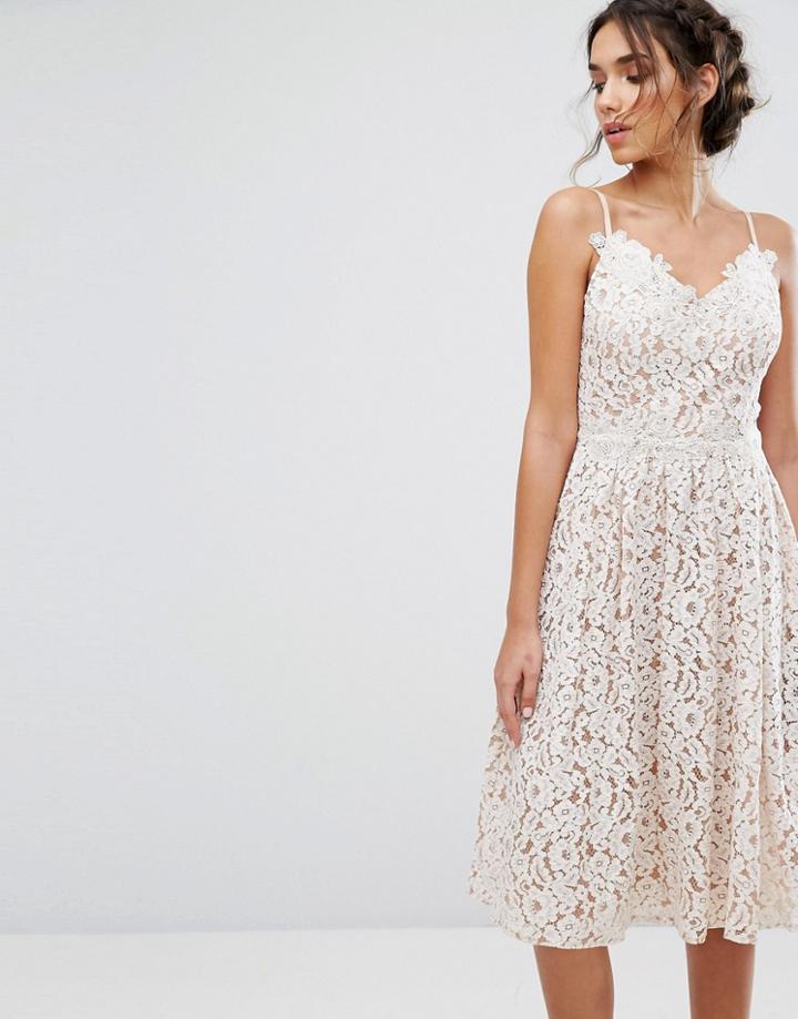Little Mistress Allover Lace Skater Dress - White