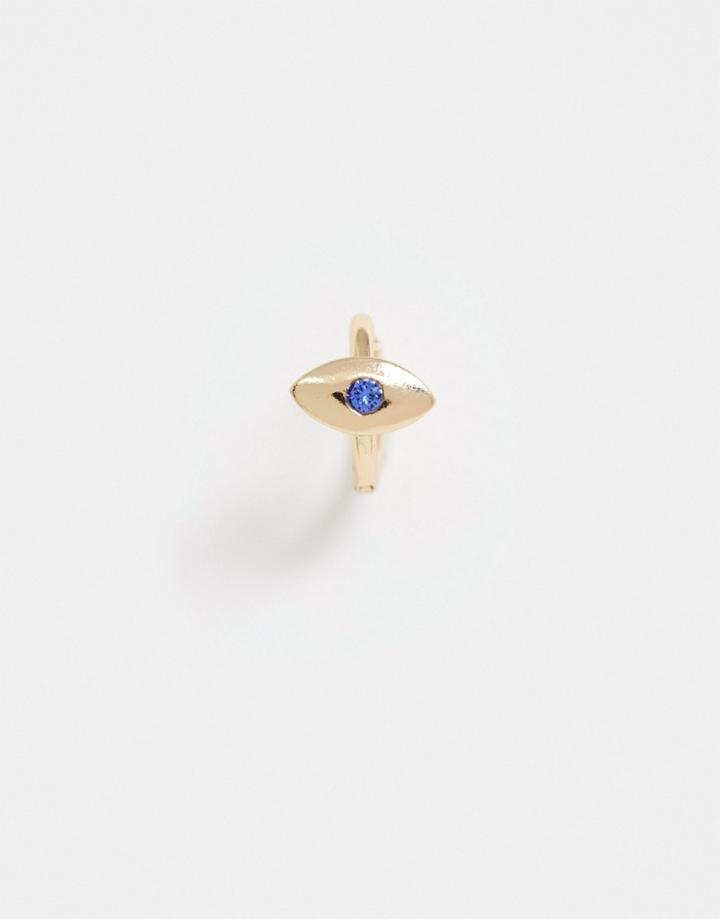Asos Design Single Hoop Earring In Eye Design With Swarovski Crystal In Gold Tone
