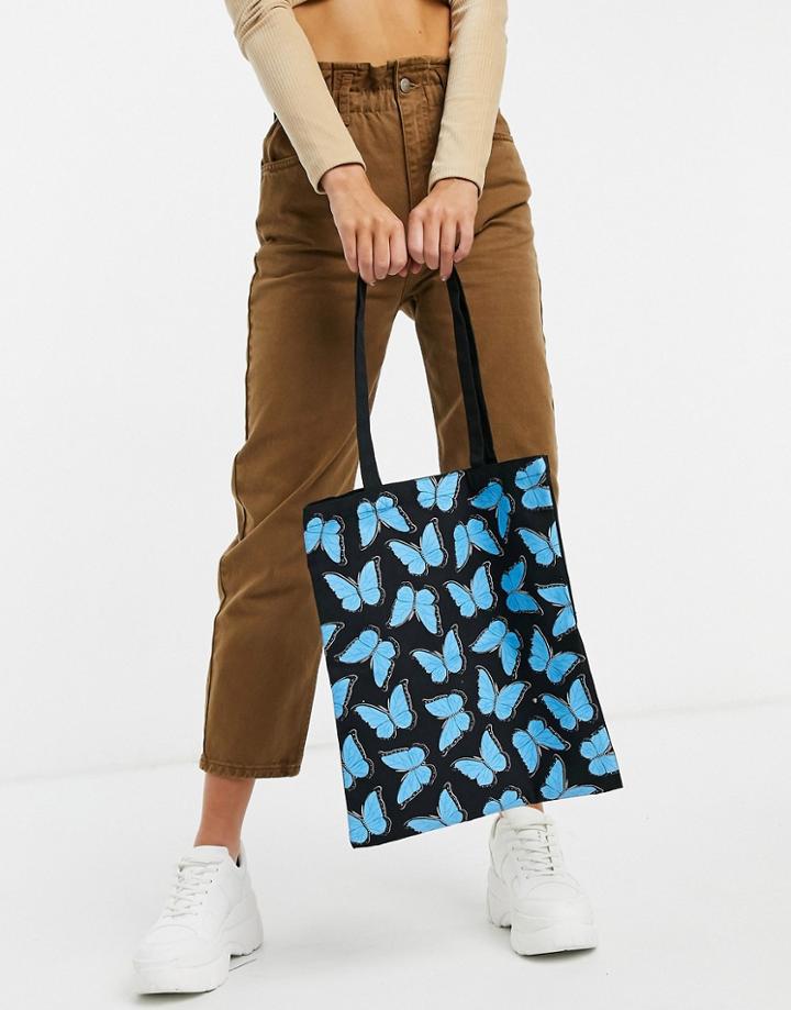Skinnydip Canvas Tote Bag In Blue Butterfly Print