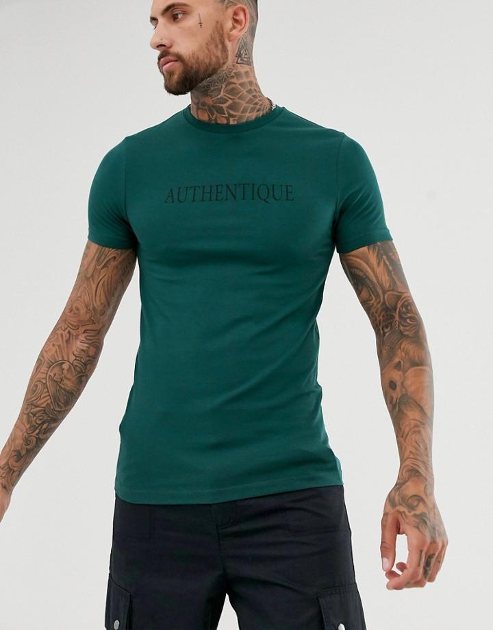 Asos Design Skinny T-shirt With Authentique Chest Print - Green