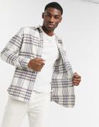 River Island Long Sleeve Check Shirt In Stone-neutral