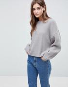Asos Chunky Sweater In Crop With Volume Sleeve - Gray