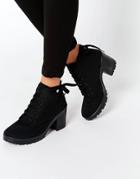 Blink Lace Up Chunky Heeled Boots - Black
