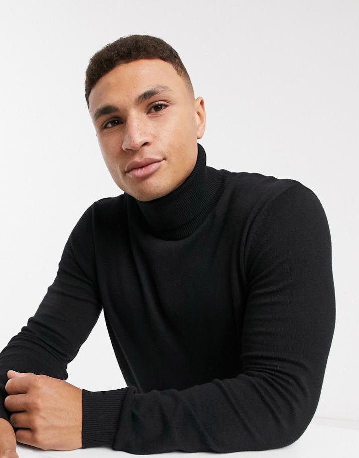 Jack & Jones Essentials Roll Neck Sweater In Black