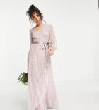 Frock And Frill Petite Bridesmaid Wrap Maxi Dress In Taupe-pink