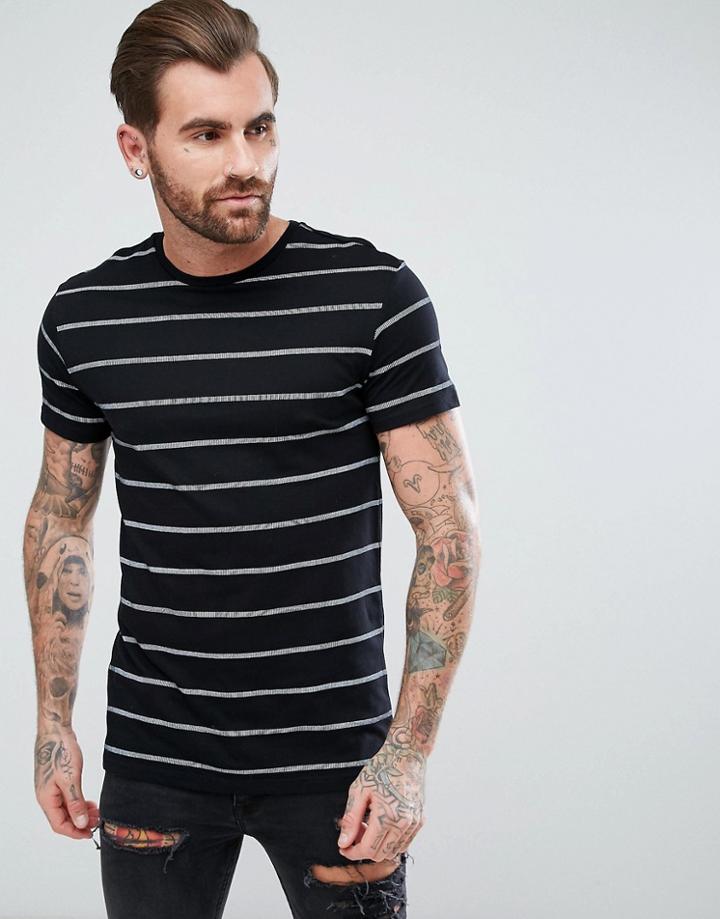 Pull & Bear Stripe T-shirt In Black - Black