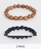 Reclaimed Vintage Inspired Beaded Bracelet 2 Pack With Semi Precious Skulls Exclusive To Asos - Multi