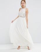 Asos All Over Embellished Crop Top Maxi Dress - White