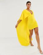 Asos Design Cape Detail Plunge Mini Dress - Yellow