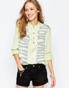 Gypsy 05 Rayon Twill 3/4 Sleeve Mandarin Collar Blouse - Anuilla Limestn