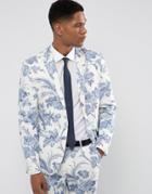 Asos Wedding Skinny Suit Jacket In Blue And White Cotton Floral Print - Blue