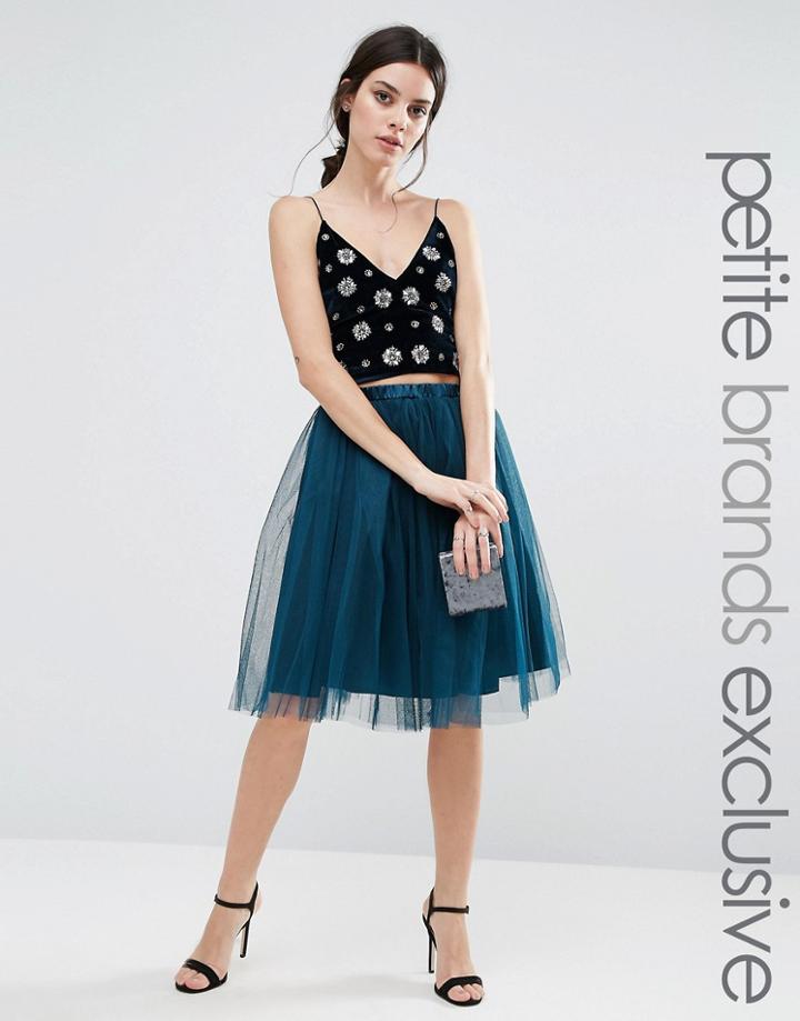 True Decadence Petite All Over Tulle Full Midi Skirt - Green
