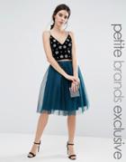True Decadence Petite All Over Tulle Full Midi Skirt - Green