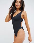 Asos Fuller Bust Exclusive Plunge Side High Leg Swimsuit Dd-g - Black