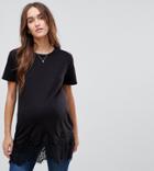 New Look Maternity Lace Hem Boyfriend Tee - Black