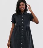 Asos Design Maternity Denim Mini Shirt Dress With Collar In Black