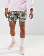 Asos Slim Shorter Chino Shorts With Dragonfly Print - Green