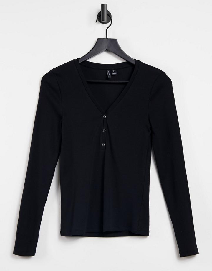 Vero Moda Ribbed Top With Snaps In Black