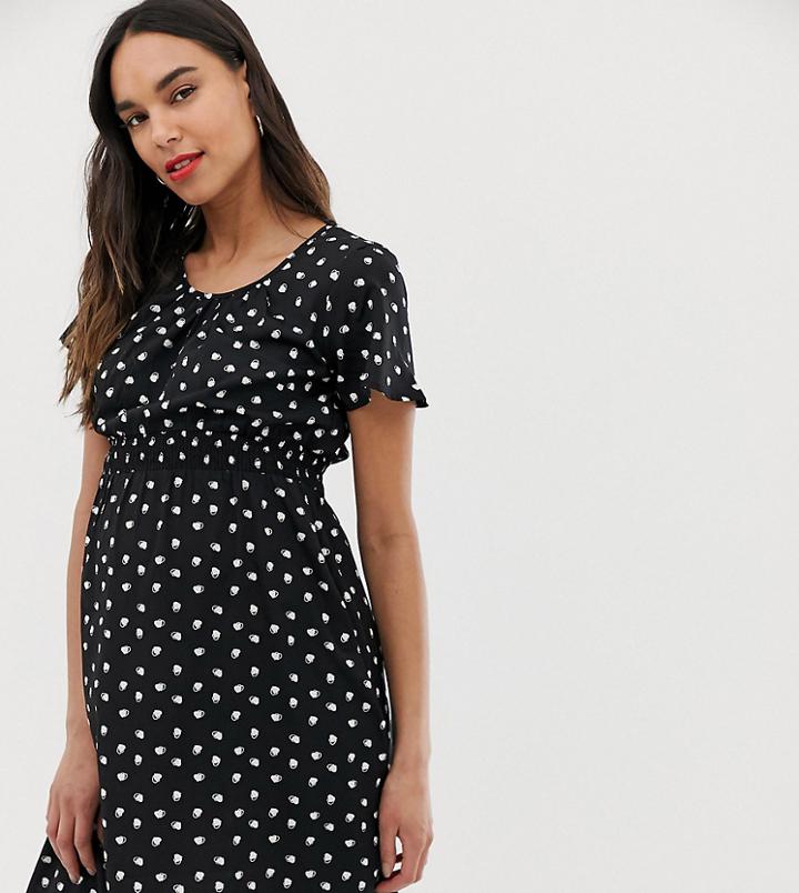 New Look Maternity Dress With Elasticated Waist In Black Pattern