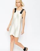 Asos White Twill Satin Mini Dress With Strap Detail - Nude