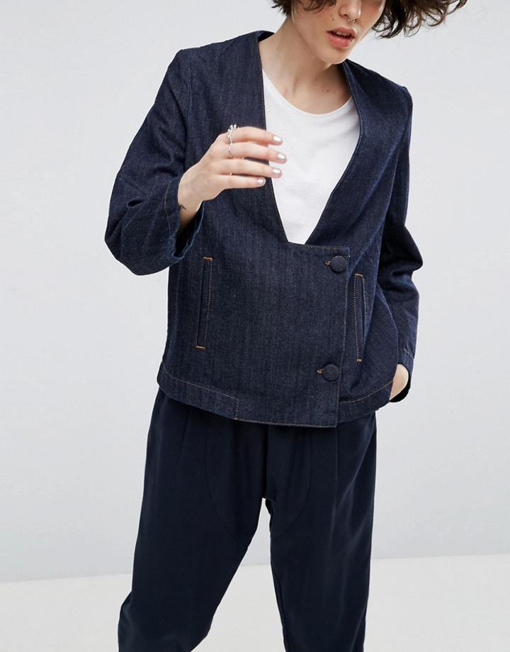 Asos White Denim Blazer In Indigo Wash - Blue