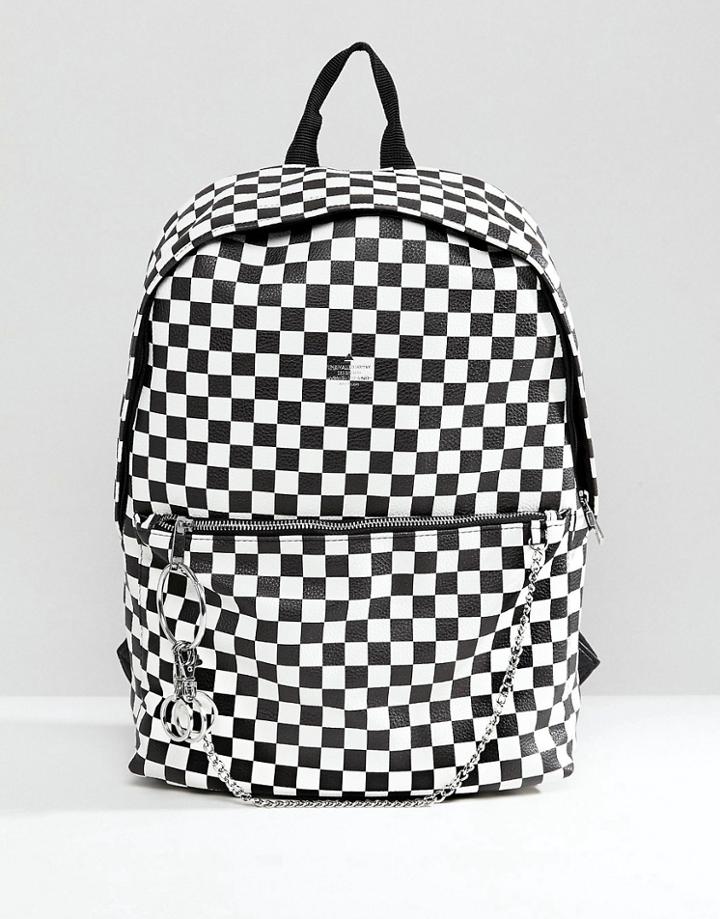 Asos Faux Leather Backpack In Checkerboard Print - Black